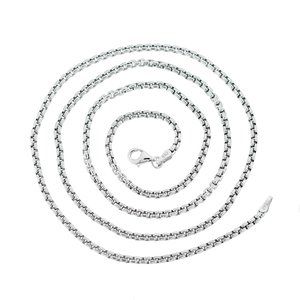 925 Sterling Silver Round Box Chain Necklace Made In Italy 2.5 mm